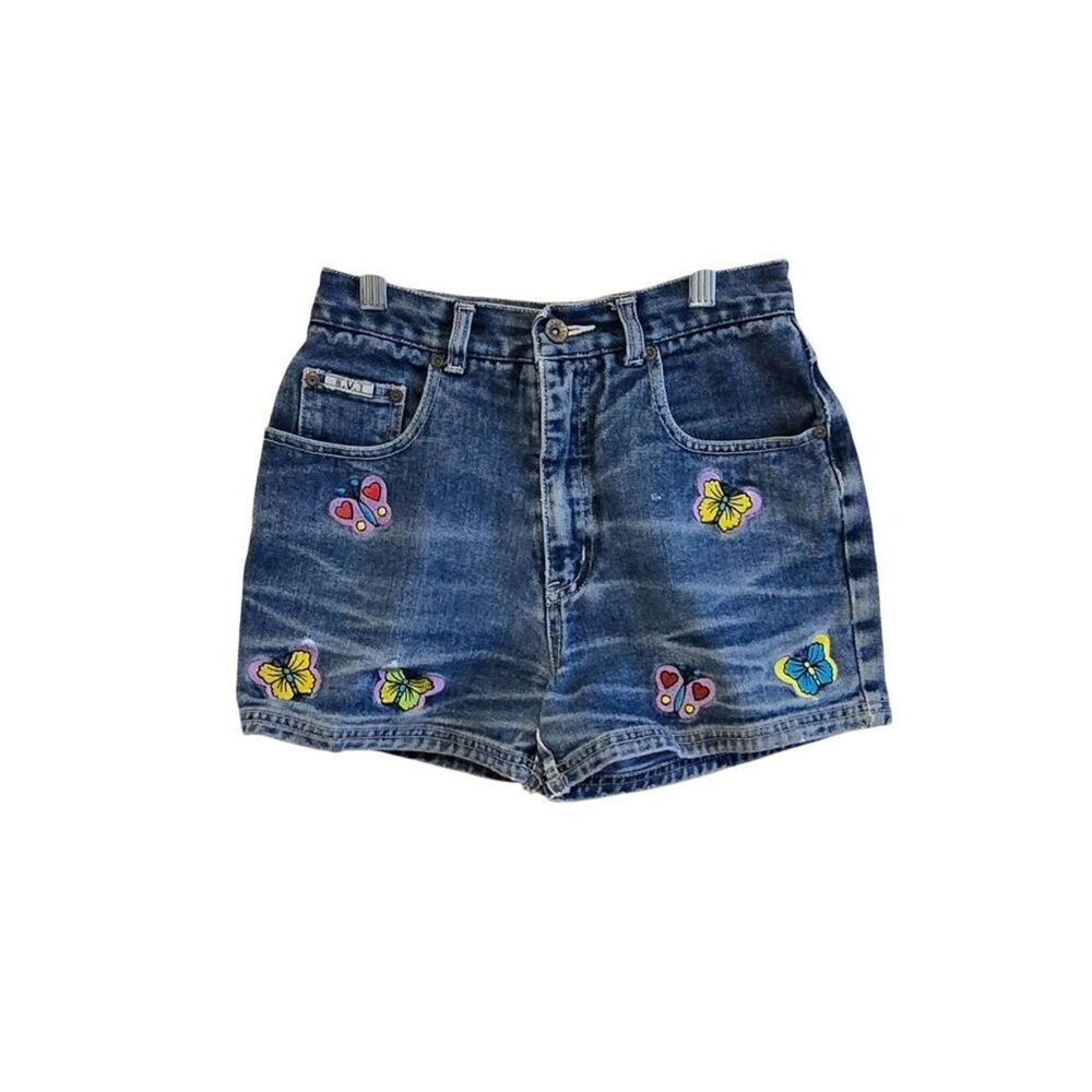 R.V.T Denim Butterfly-Embroidered Shorts Retro Revival boho hippie